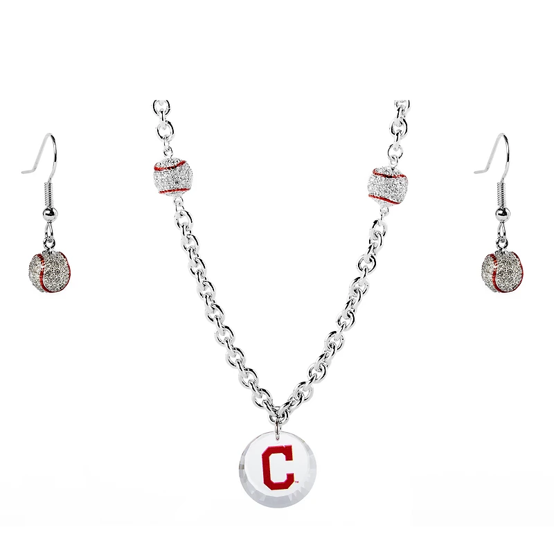 Cleveland Indians Crystals from Swarovski Baseball Necklace & Earrings