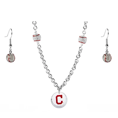 Cleveland Indians Crystals from Swarovski Baseball Necklace & Earrings