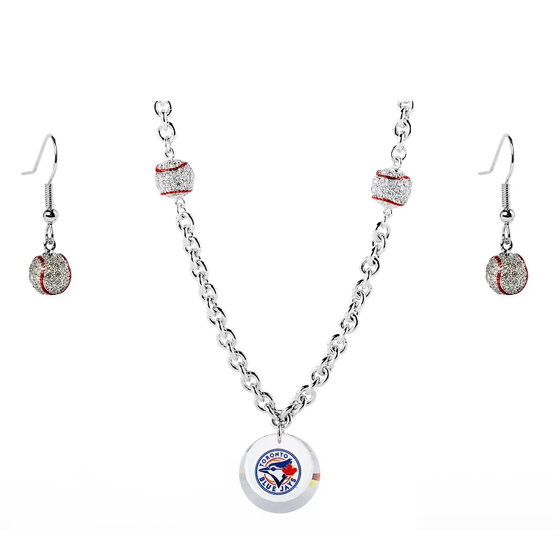 Toronto Blue Jays Crystals from Swarovski Baseball Necklace & Earrings