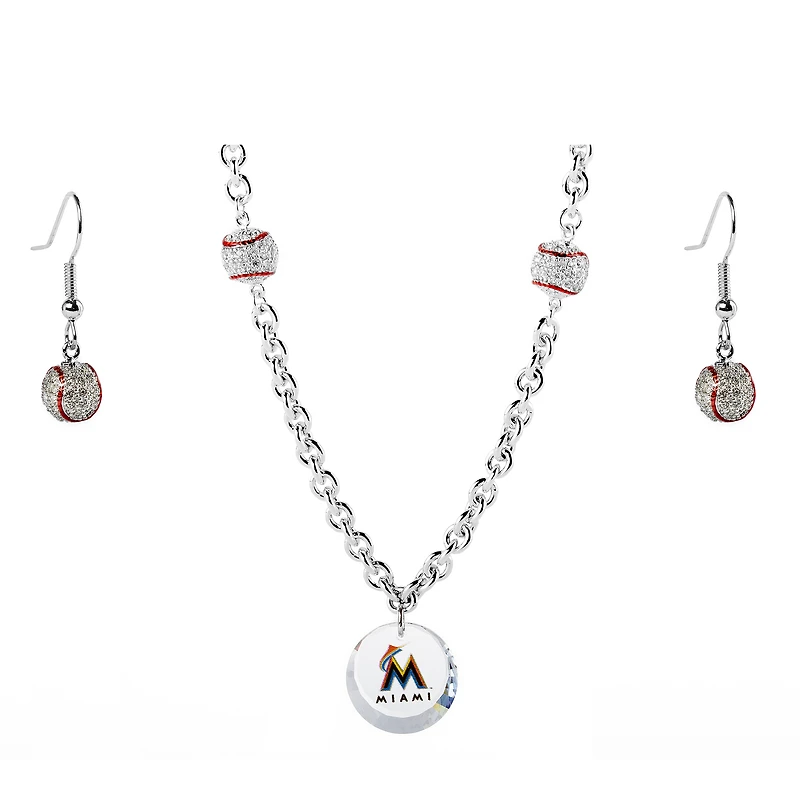 Miami Marlins Crystals from Swarovski Baseball Necklace & Earrings