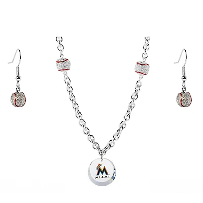 Miami Marlins Crystals from Swarovski Baseball Necklace & Earrings