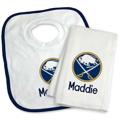 Newborn & Infant White Buffalo Sabres Personalized Bib & Burp Cloth Set