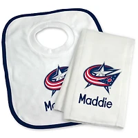 Newborn & Infant White Columbus Blue Jackets Personalized Bib & Burp Cloth Set