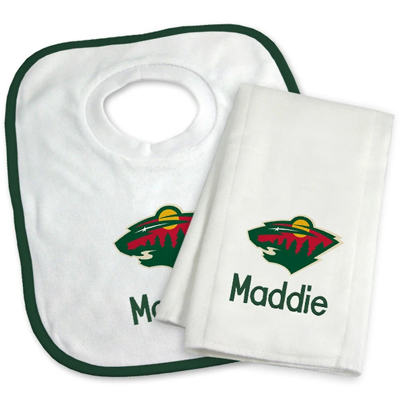 Newborn & Infant White Minnesota Wild Personalized Bib & Burp Cloth Set