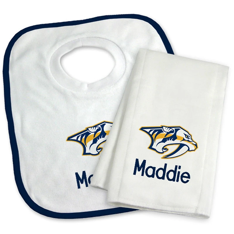 Newborn & Infant White Nashville Predators Personalized Bib & Burp Cloth Set