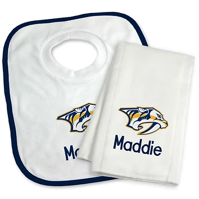 Newborn & Infant White Nashville Predators Personalized Bib & Burp Cloth Set