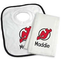 Newborn & Infant White New Jersey Devils Personalized Bib & Burp Cloth Set