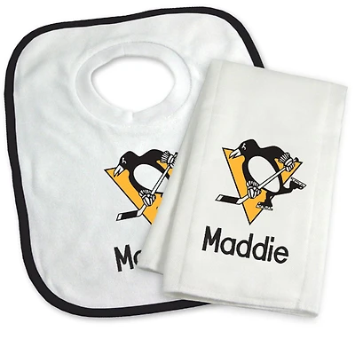 Newborn & Infant White Pittsburgh Penguins Personalized Bib & Burp Cloth Set