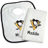 Newborn & Infant White Pittsburgh Penguins Personalized Bib & Burp Cloth Set