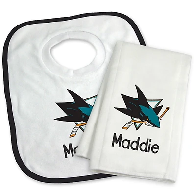 Newborn & Infant White San Jose Sharks Personalized Bib & Burp Cloth Set