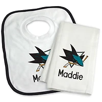 Newborn & Infant White San Jose Sharks Personalized Bib & Burp Cloth Set