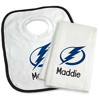 Newborn & Infant White Tampa Bay Lightning Personalized Bib & Burp Cloth Set