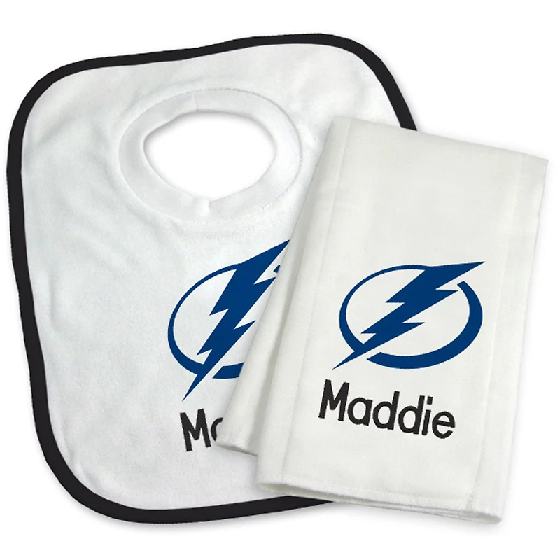 Newborn & Infant White Tampa Bay Lightning Personalized Bib & Burp Cloth Set