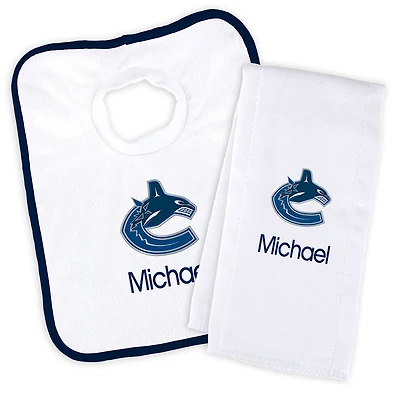 Newborn & Infant White Vancouver Canucks Personalized Bib & Burp Cloth Set