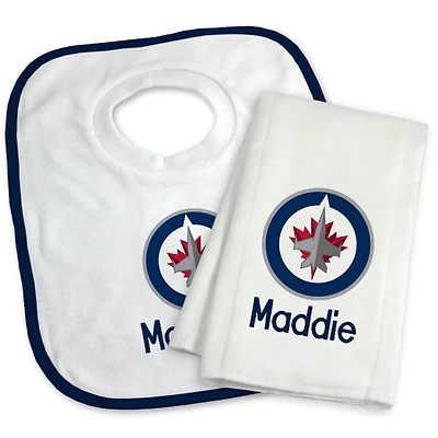 Newborn & Infant White Winnipeg Jets Personalized Bib & Burp Cloth Set