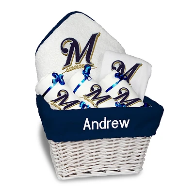 Newborn & Infant White Milwaukee Brewers Personalized Medium Gift Basket
