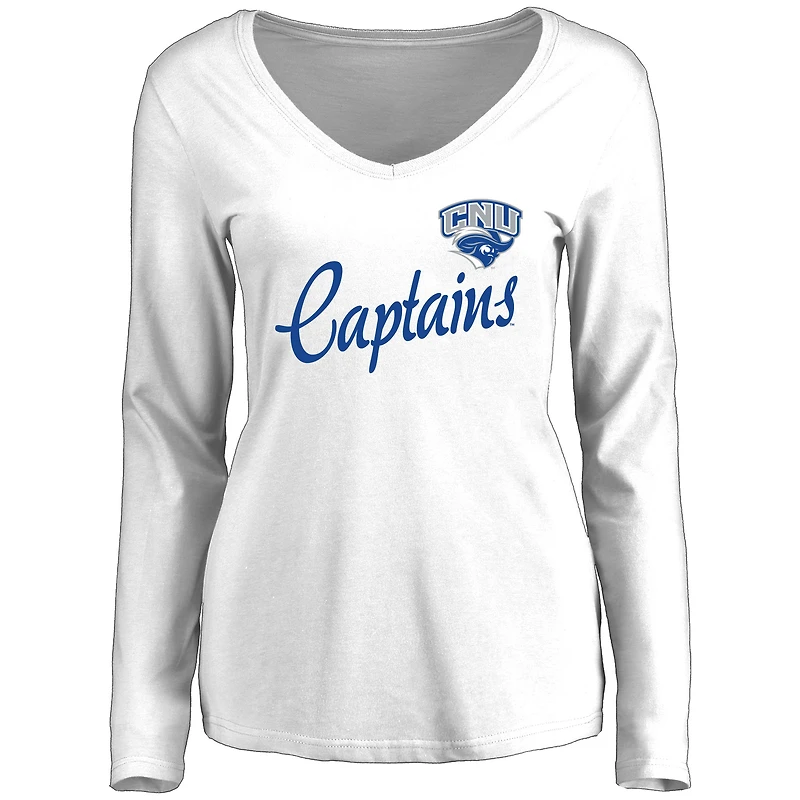 Women's White Christopher Newport Captains Dora Long Sleeve T-Shirt