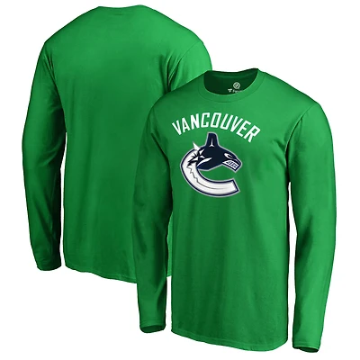 Men's Kelly Green Vancouver Canucks Team Primary Logo Long Sleeve T-Shirt
