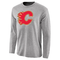 Men's Ash Calgary Flames Team Primary Logo Long Sleeve T-Shirt