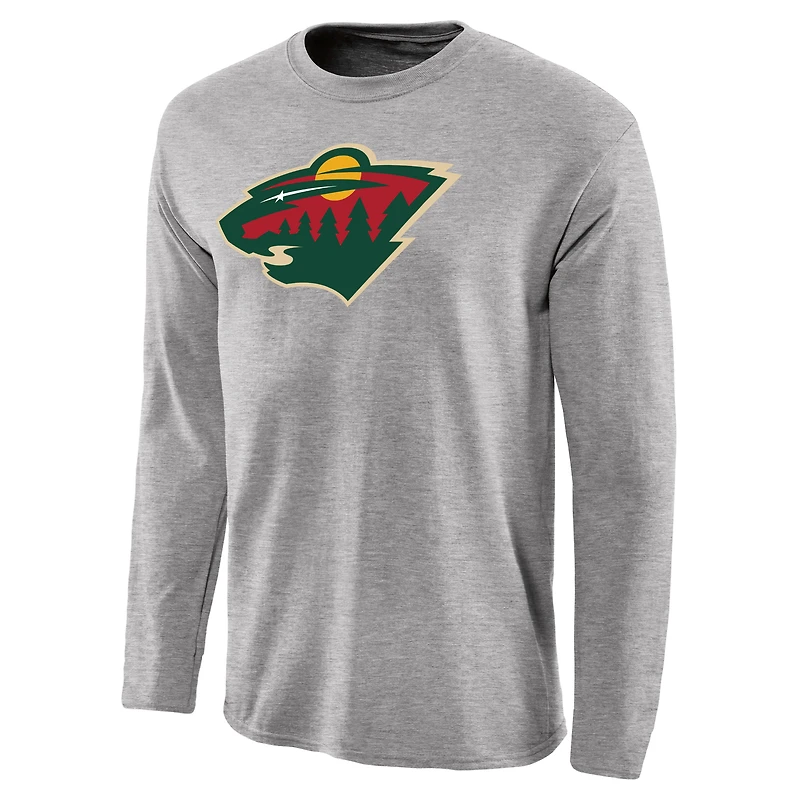Men's Ash Minnesota Wild Team Primary Logo Long Sleeve T-Shirt