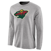 Men's Ash Minnesota Wild Team Primary Logo Long Sleeve T-Shirt