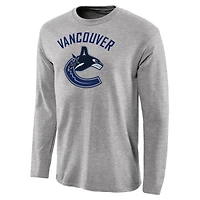 Men's Ash Vancouver Canucks Team Primary Logo Long Sleeve T-Shirt
