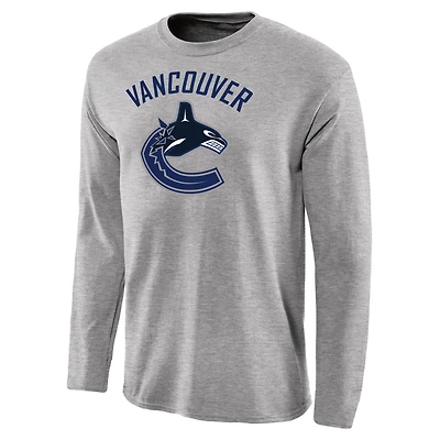 Men's Ash Vancouver Canucks Team Primary Logo Long Sleeve T-Shirt