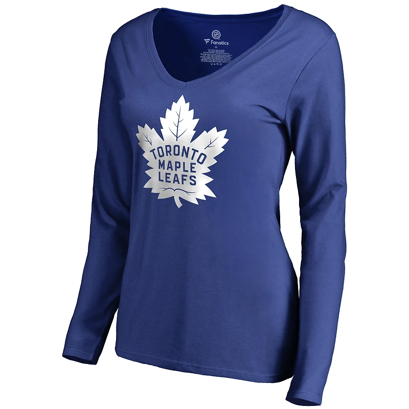 Women's Blue Toronto Maple Leafs New Primary Logo V-Neck Long Sleeve T-Shirt