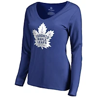 Women's Blue Toronto Maple Leafs New Primary Logo V-Neck Long Sleeve T-Shirt