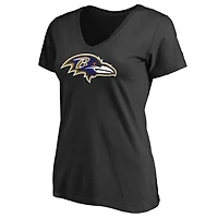 Women's Black Baltimore Ravens Primary Team LogoV-Neck T-Shirt