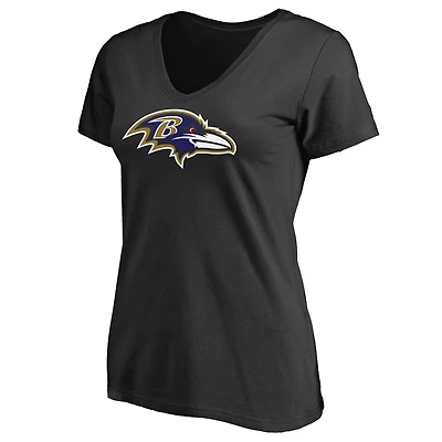 Women's Black Baltimore Ravens Primary Team LogoV-Neck T-Shirt