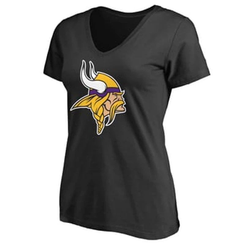 Women's Black Minnesota Vikings Primary Team Logo V-Neck T-Shirt