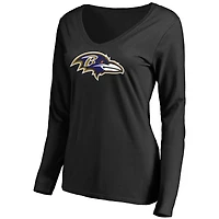 Women's Black Baltimore Ravens Primary Team Logo V-Neck Long Sleeve T-Shirt