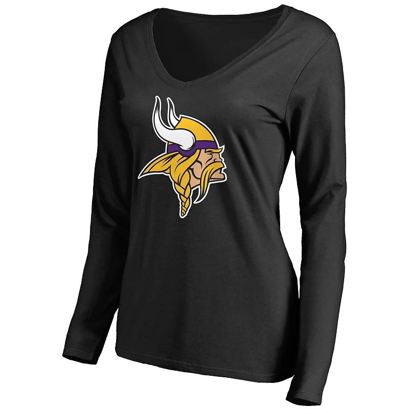 Women's Black Minnesota Vikings Primary Team Logo V-Neck Long Sleeve T-Shirt
