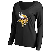 Women's Black Minnesota Vikings Primary Team Logo V-Neck Long Sleeve T-Shirt