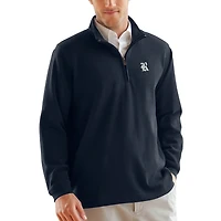 Men's Navy Rice Owls Flat-Back Rib 1/4-Zip Pullover Sweater