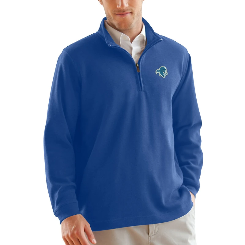 Men's Royal Seton Hall Pirates Flat-Back Rib 1/4-Zip Pullover Sweater