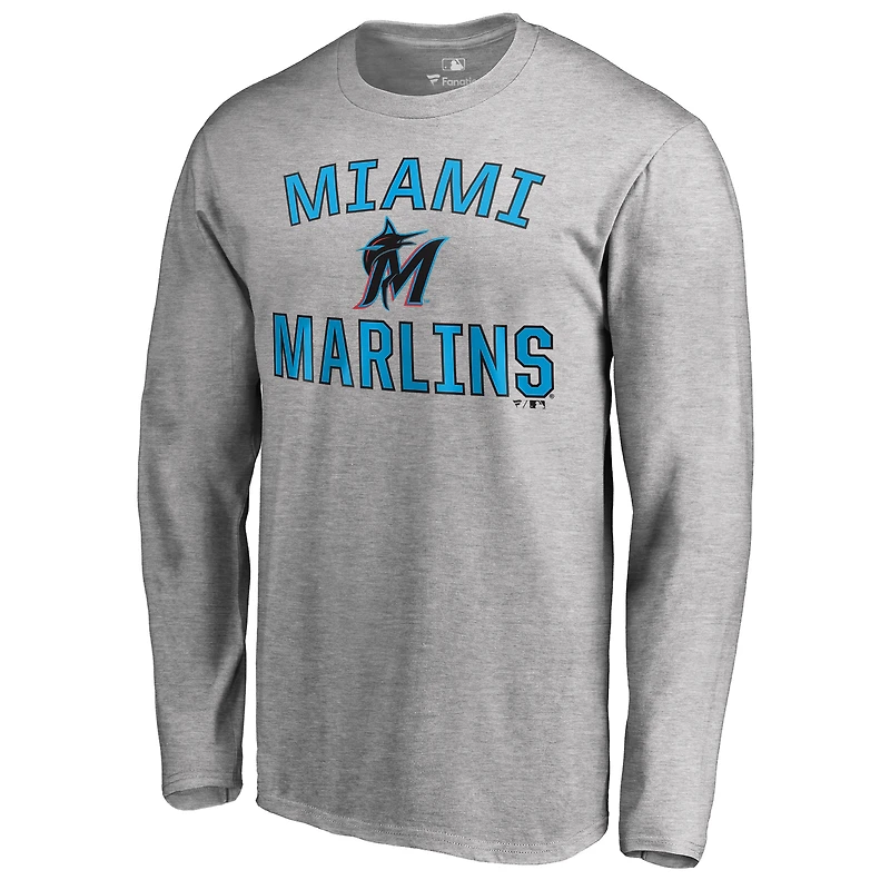 Men's Ash Miami Marlins Victory Arch Long Sleeve T-Shirt