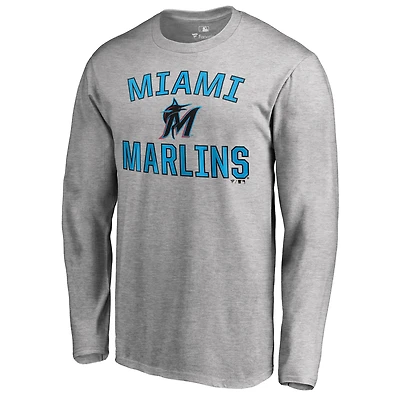Men's Ash Miami Marlins Victory Arch Long Sleeve T-Shirt