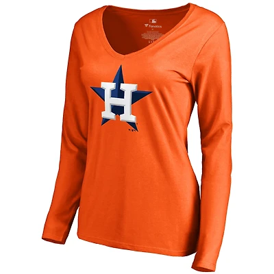 Women's Orange Houston Astros Secondary Color Primary Logo Long Sleeve T-Shirt