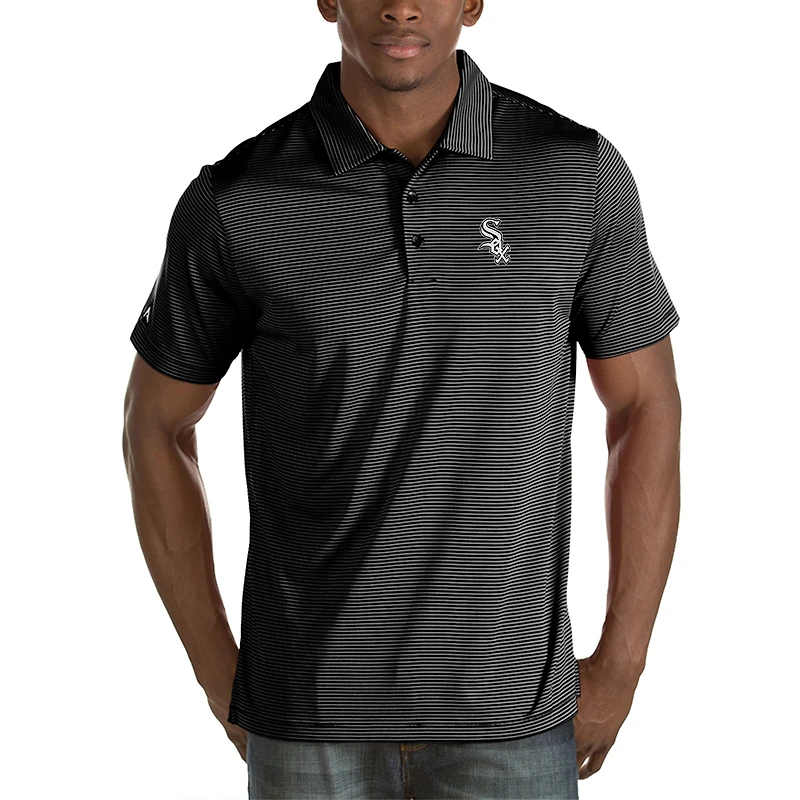 Men's Antigua Black Chicago White Sox Quest Desert Dry Polo