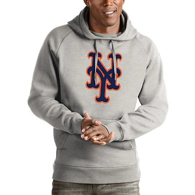 Men's Antigua Heathered Gray New York Mets Victory Pullover Hoodie