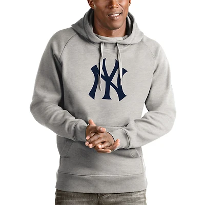Men's Antigua Heathered Gray New York Yankees Victory Pullover Hoodie