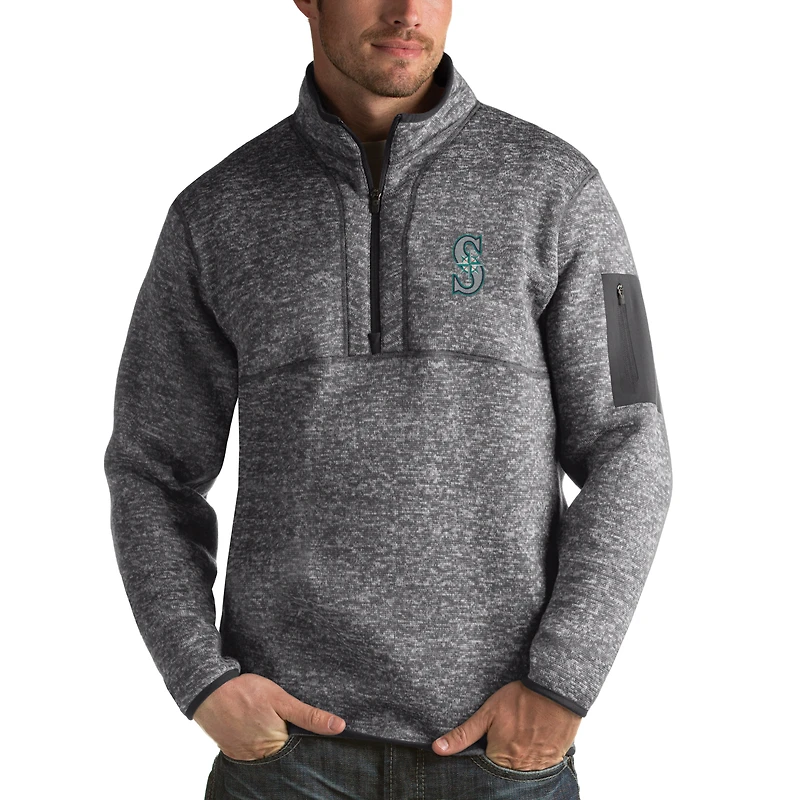 Men's Antigua Heathered Charcoal Seattle Mariners Fortune Half-Zip Sweater