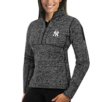 Women's Antigua Heathered Charcoal New York Yankees Fortune Half-Zip Pullover Sweater