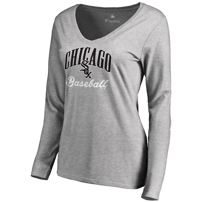 Women's Ash Chicago White Sox Victory Script Long Sleeve T-Shirt