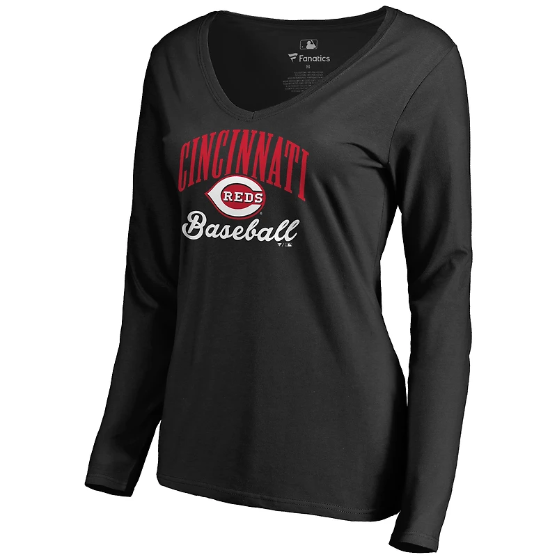Women's Black Cincinnati Reds Victory Script Long Sleeve T-Shirt