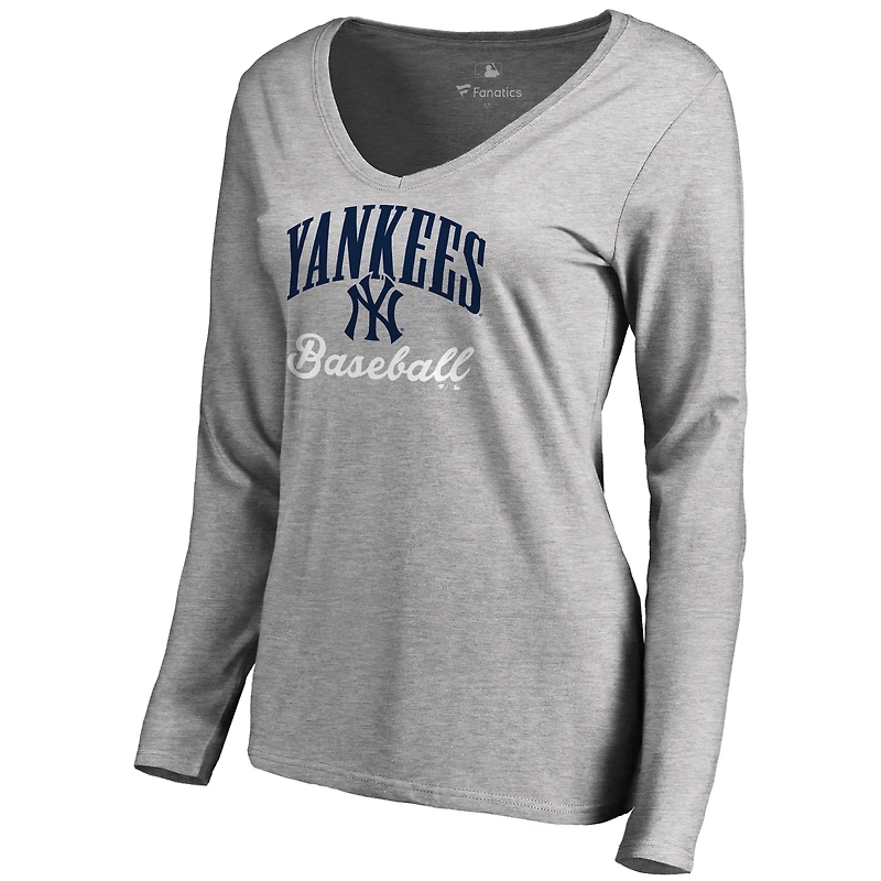 Women's Ash New York Yankees Victory Script Long Sleeve T-Shirt