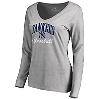 Women's Ash New York Yankees Victory Script Long Sleeve T-Shirt