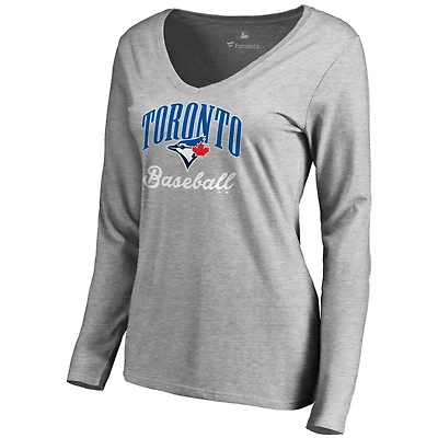 Women's Ash Toronto Blue Jays Victory Script Long Sleeve T-Shirt